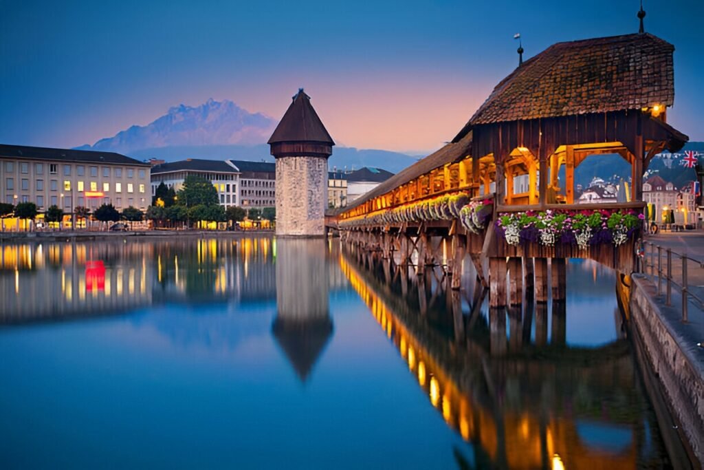 Chapel Bridge And Water Tower in Lucerne,