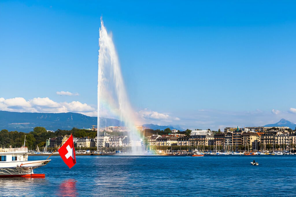 Water jet fountain in Geneva